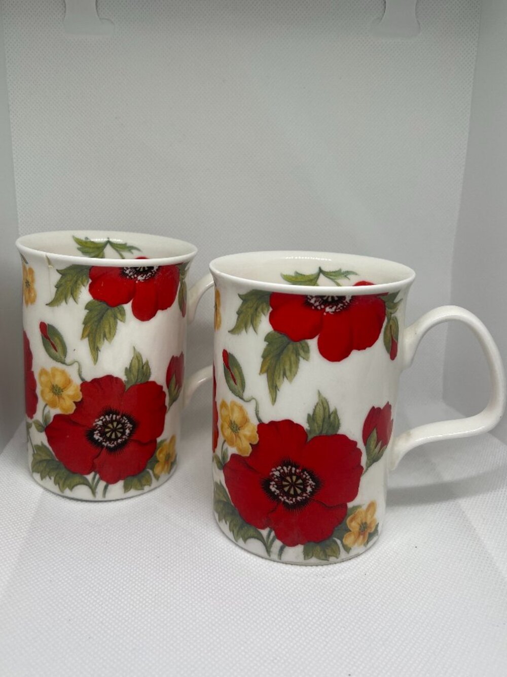 Roy Kirkham Monet Lancaster Poppy Bone China Mugs Set of 2 1992